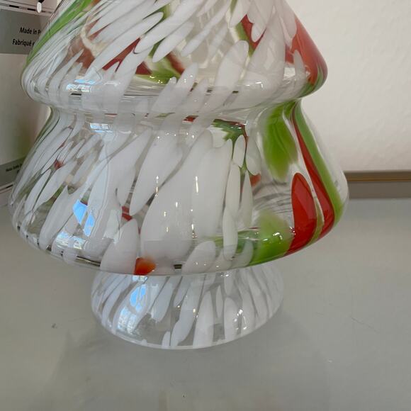 Art Glass CHRISTMAS TREE 10in Red Green White Marble Handmade in Poland NEW - Picture 13 of 14